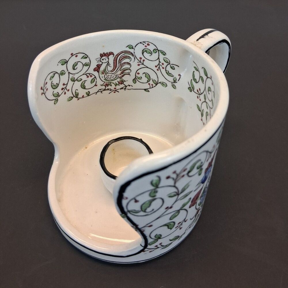 Vintage Ceramic Rooster Chamberstick Candle Holder Folk Art Handled Mid Century